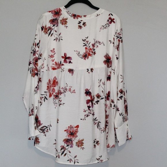 J. Jill Floral Tunic Pullover Top Ivory Red Women's Size Medium H10277 - Picture 5 of 9